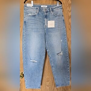 Loverver Light Blue Distressed Barrel Leg Women Jeans